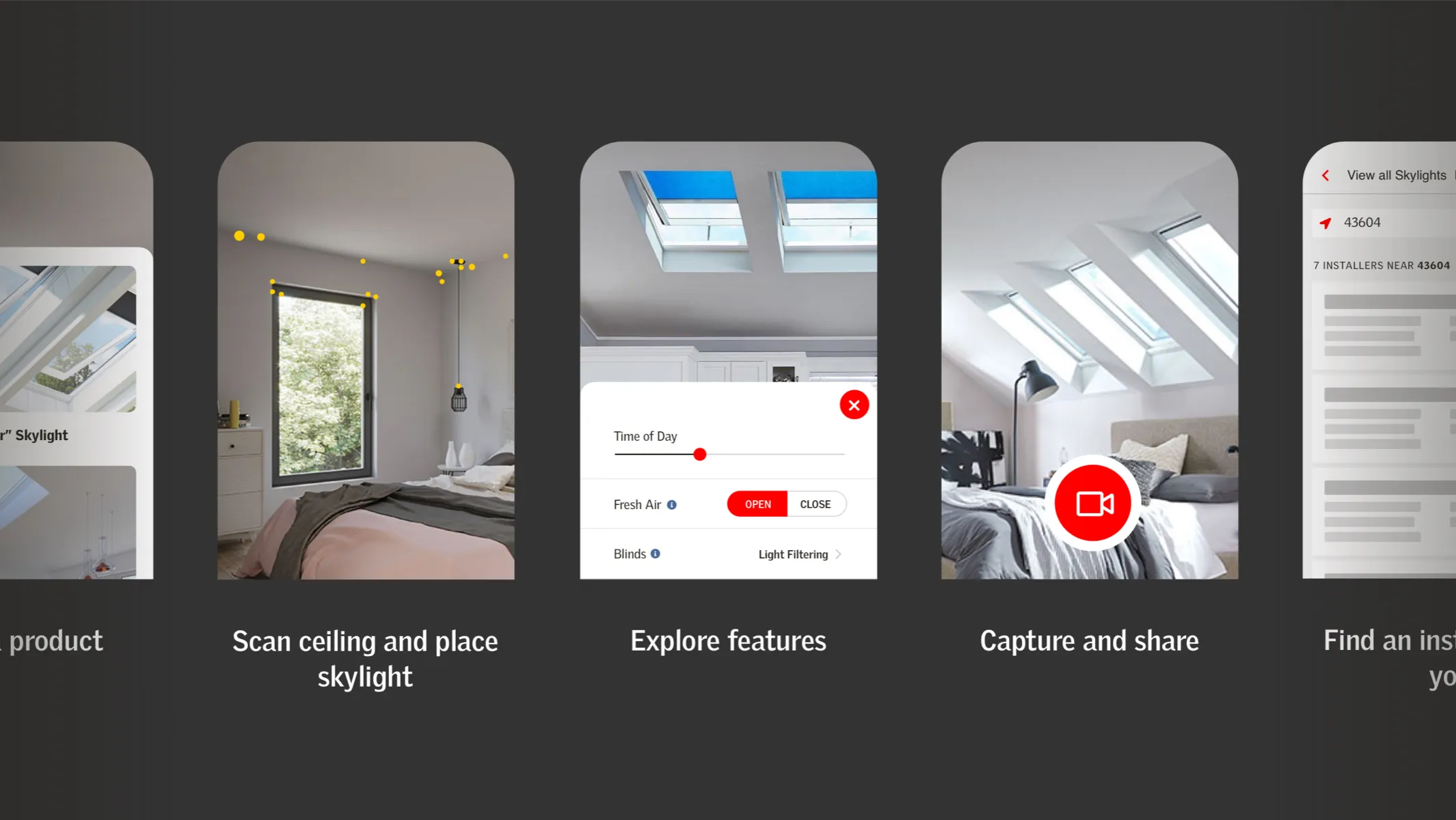 Series of skylight app mobile screen images